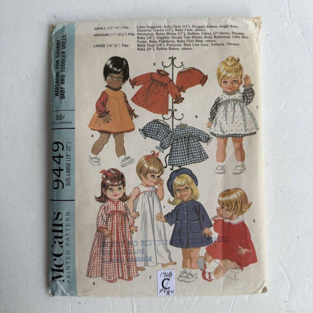 Vtg 60s McCalls 9449 Sewing Pattern Large Doll Clothes Coat Dress Robe *READ*